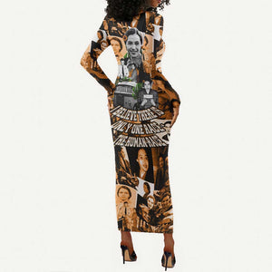 Rosa Parks Long Sleeve Bodycon Dress Sepia Collage Design Civil Rights Icon I Believe There Is Only One Race Quote - African Pride
