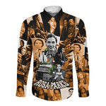 Rosa Parks Long Sleeve Button Shirt Sepia Collage Design Civil Rights Icon I Believe There Is Only One Race Quote - African Pride