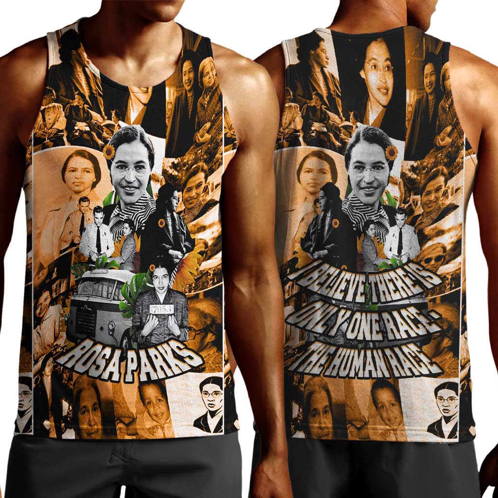 Rosa Parks Men Tank Top Sepia Collage Design Civil Rights Icon I Believe There Is Only One Race Quote - African Pride