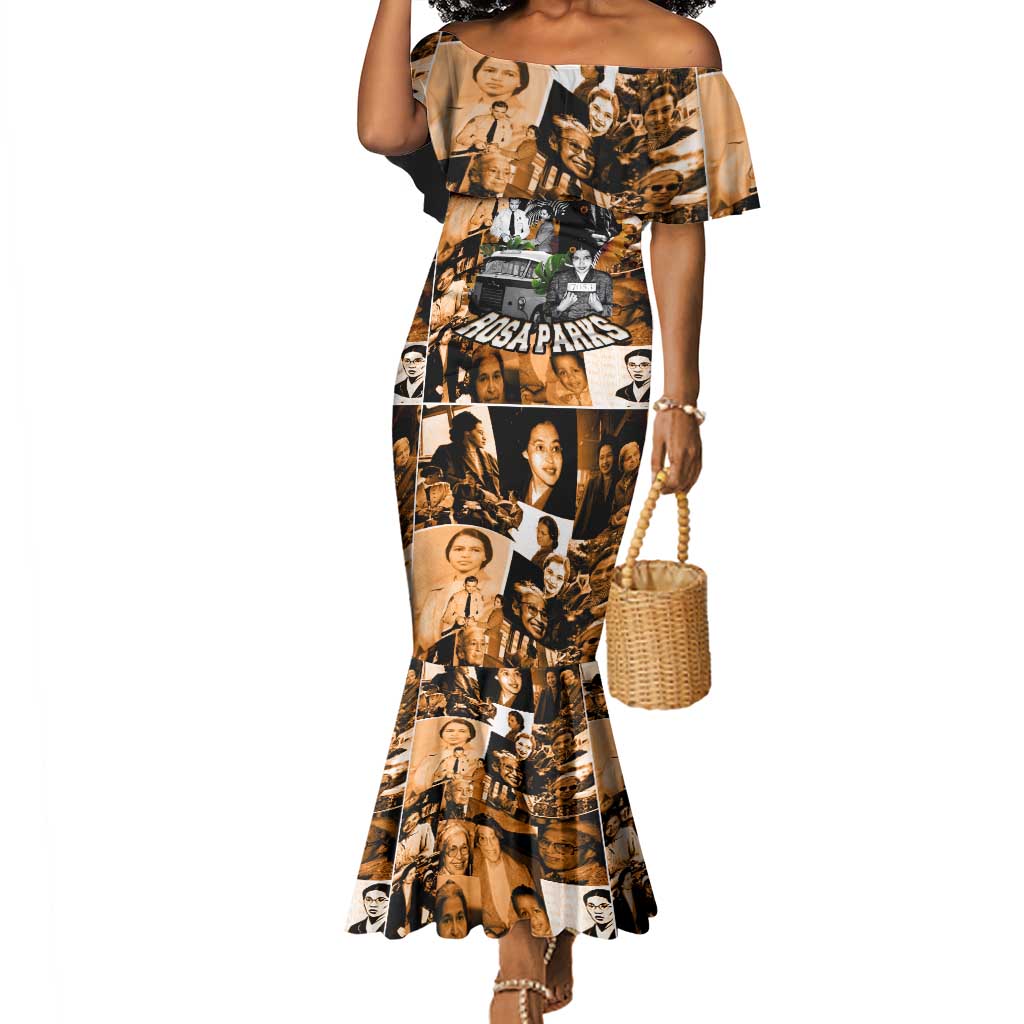 Rosa Parks Mermaid Dress Sepia Collage Design Civil Rights Icon I Believe There Is Only One Race Quote - African Pride