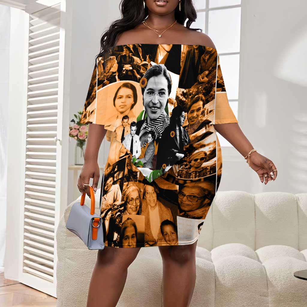 Rosa Parks Off Shoulder Short Dress Sepia Collage Design Civil Rights Icon I Believe There Is Only One Race Quote - African Pride