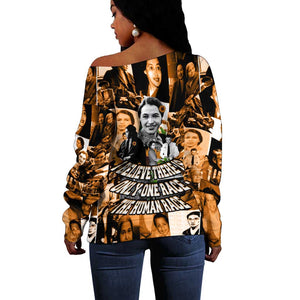 Rosa Parks Off Shoulder Sweater Sepia Collage Design Civil Rights Icon I Believe There Is Only One Race Quote - African Pride