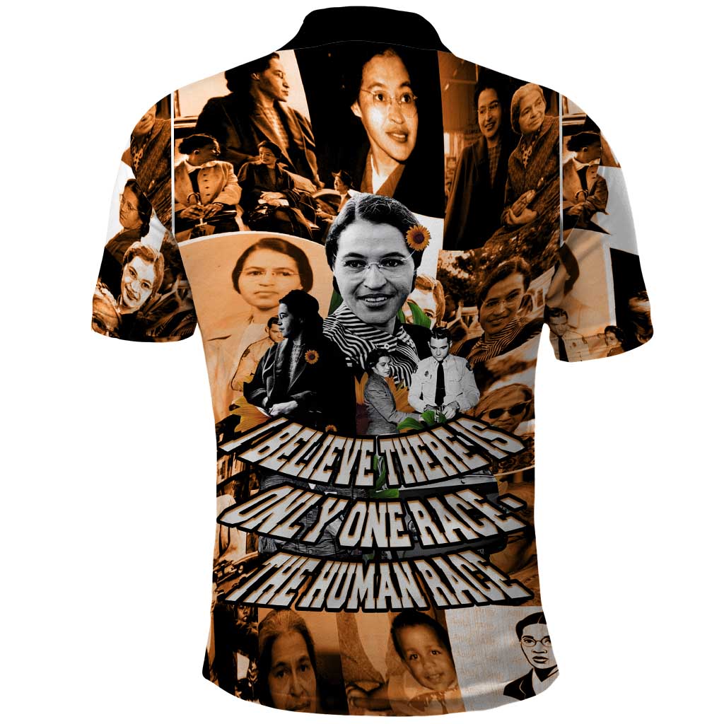 Rosa Parks Polo Shirt Sepia Collage Design Civil Rights Icon I Believe There Is Only One Race Quote TS04