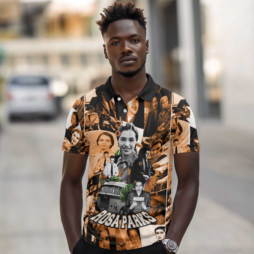 Rosa Parks Polo Shirt Sepia Collage Design Civil Rights Icon I Believe There Is Only One Race Quote TS04