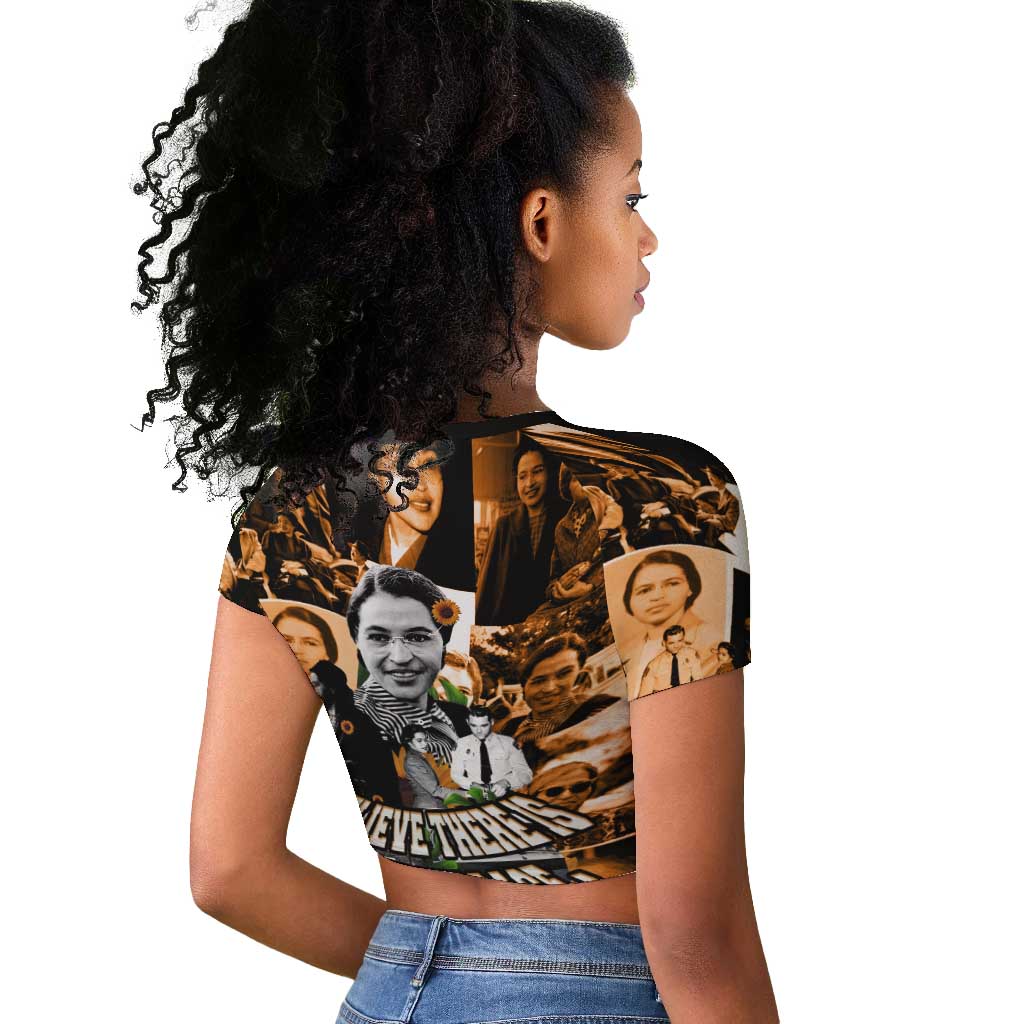 Rosa Parks Raglan Cropped T shirt Sepia Collage Design Civil Rights Icon I Believe There Is Only One Race Quote TS04