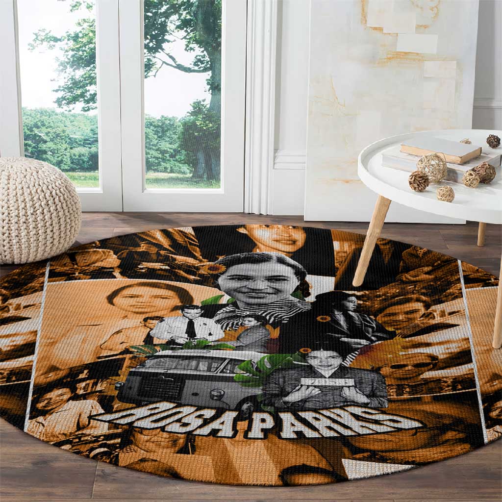 Rosa Parks Round Carpet Sepia Collage Design Civil Rights Icon I Believe There Is Only One Race Quote - African Pride