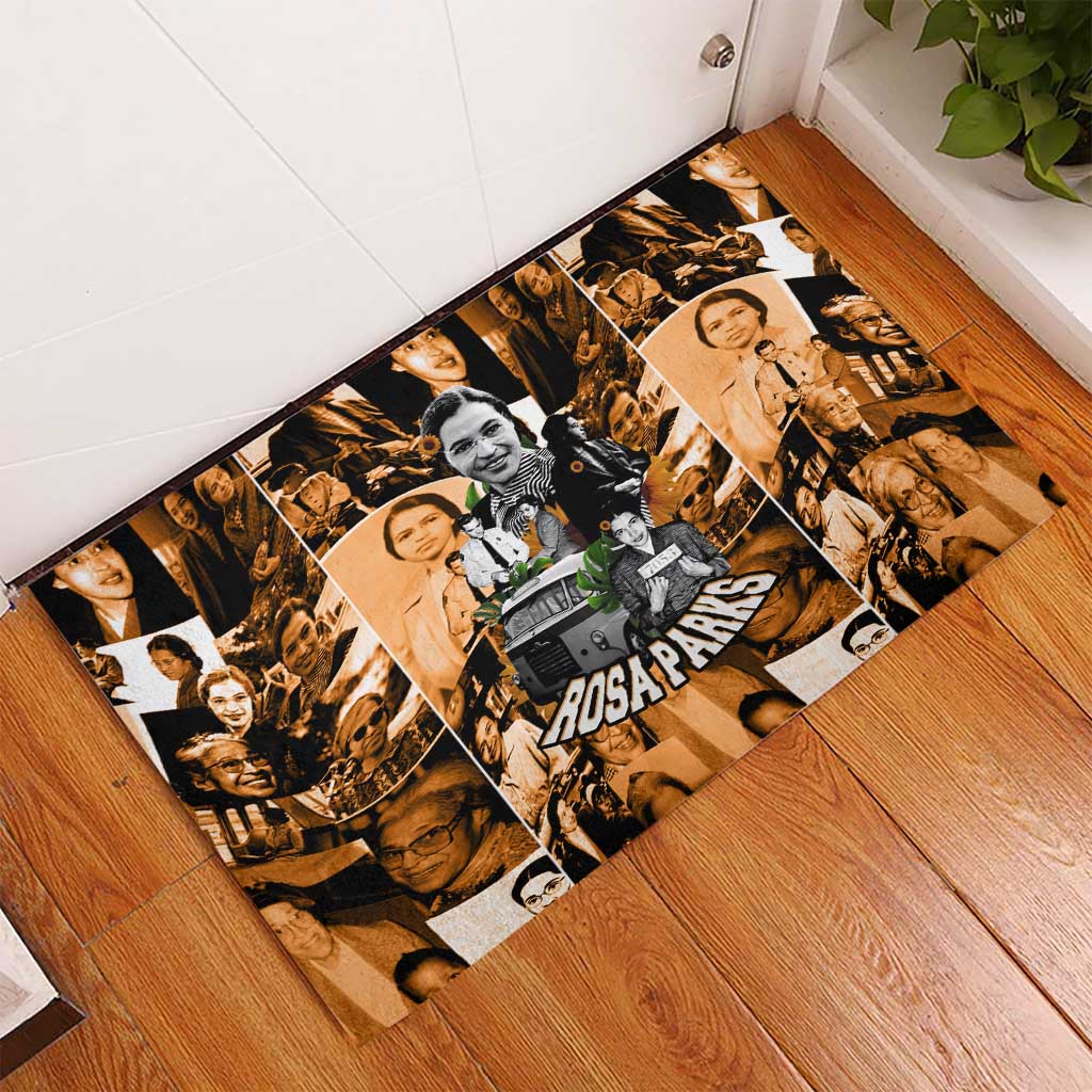 Rosa Parks Rubber Doormat Sepia Collage Design Civil Rights Icon I Believe There Is Only One Race Quote - African Pride