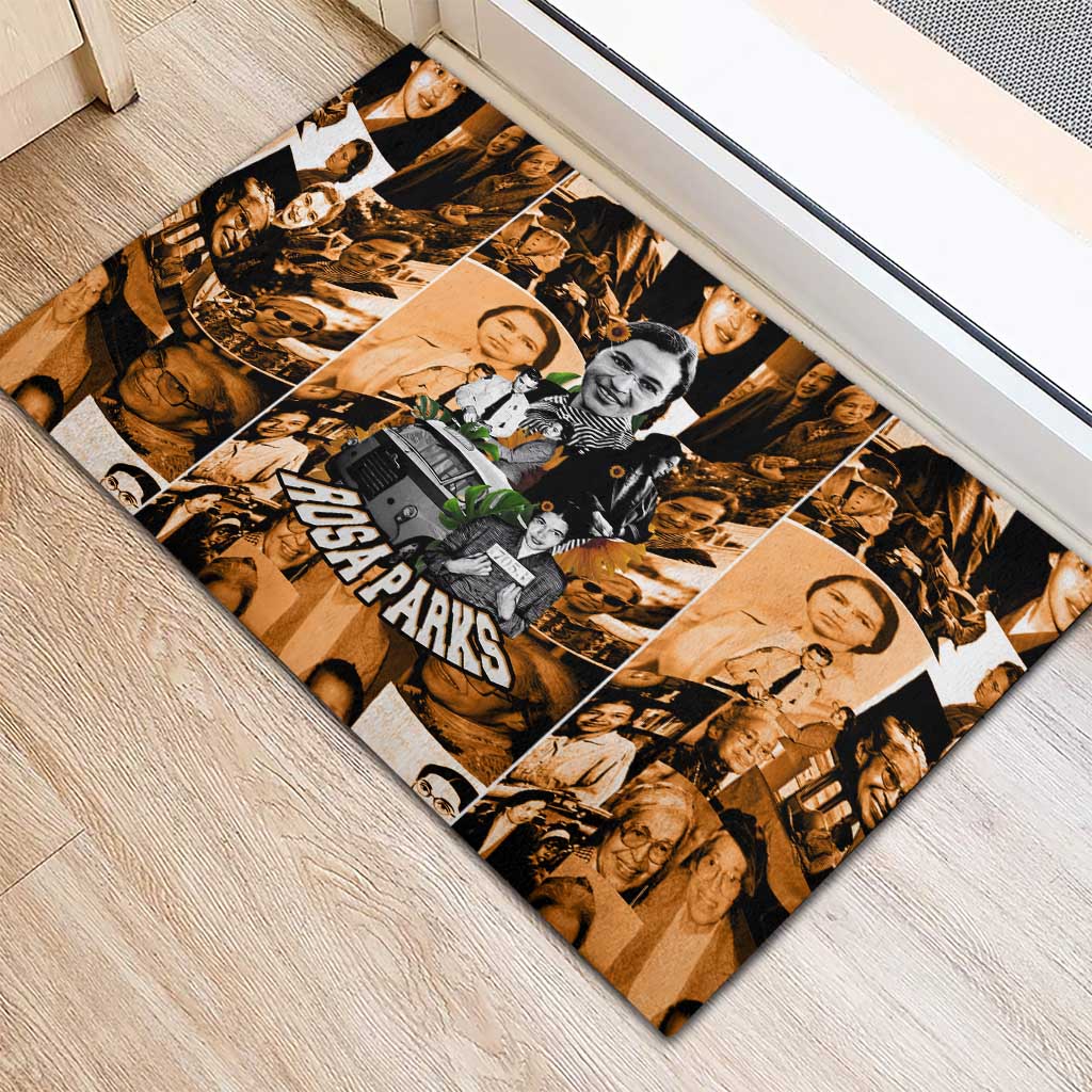 Rosa Parks Rubber Doormat Sepia Collage Design Civil Rights Icon I Believe There Is Only One Race Quote - African Pride