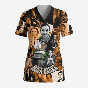 Rosa Parks Scrub Top Sepia Collage Design Civil Rights Icon I Believe There Is Only One Race Quote - African Pride