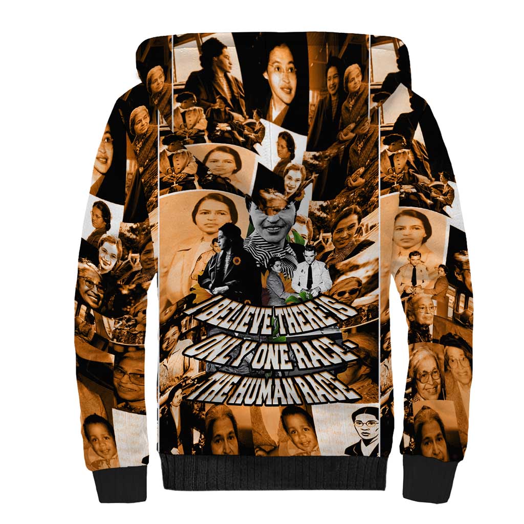 Rosa Parks Sherpa Hoodie Sepia Collage Design Civil Rights Icon I Believe There Is Only One Race Quote - African Pride