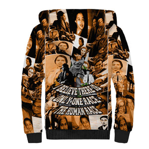 Rosa Parks Sherpa Hoodie Sepia Collage Design Civil Rights Icon I Believe There Is Only One Race Quote - African Pride