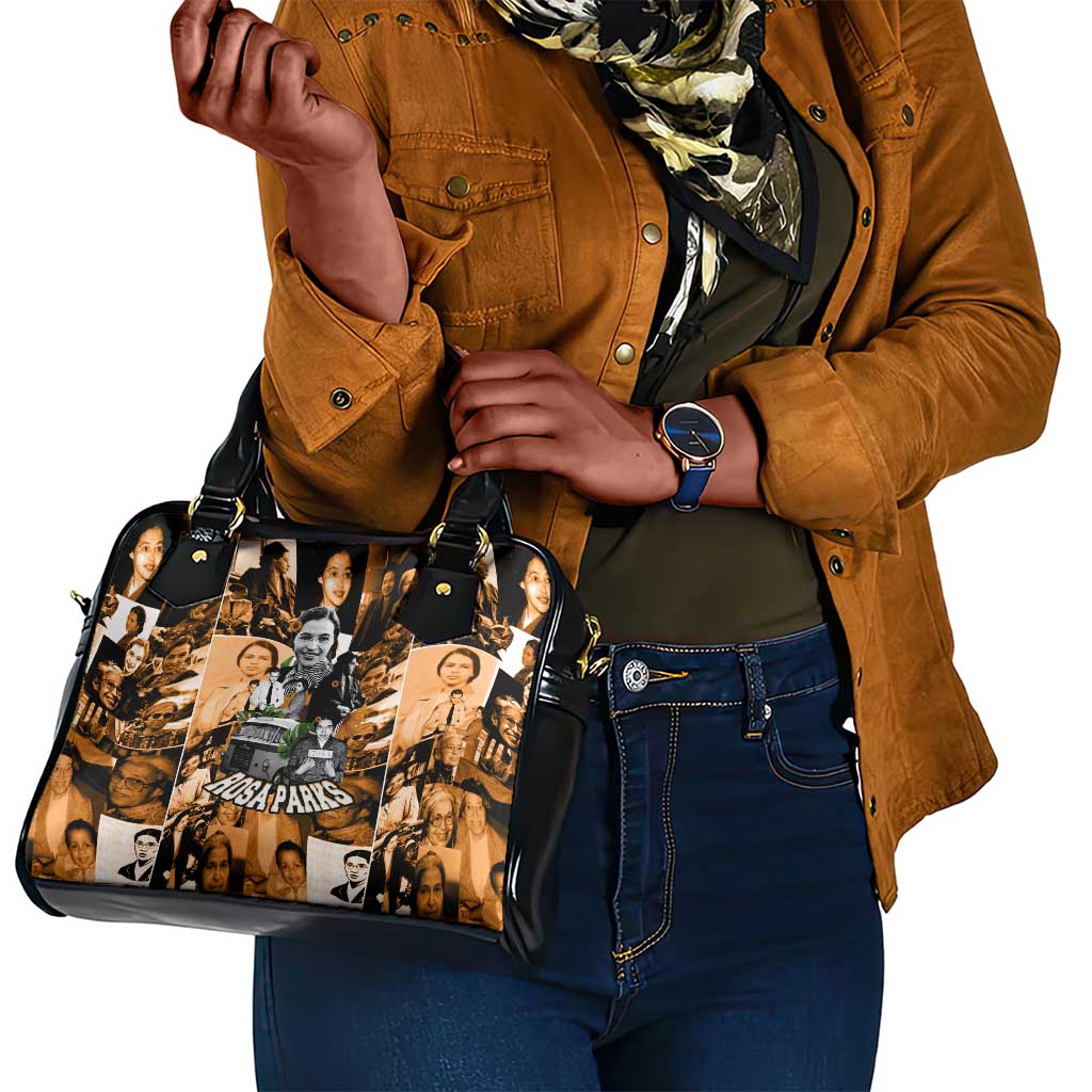 Rosa Parks Shoulder Handbag Sepia Collage Design Civil Rights Icon I Believe There Is Only One Race Quote - African Pride