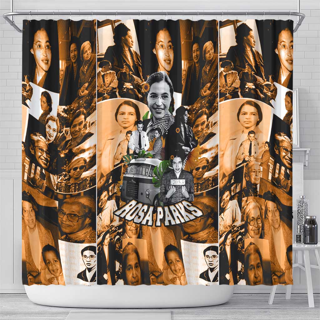 Rosa Parks Shower Curtain Sepia Collage Design Civil Rights Icon I Believe There Is Only One Race Quote - African Pride