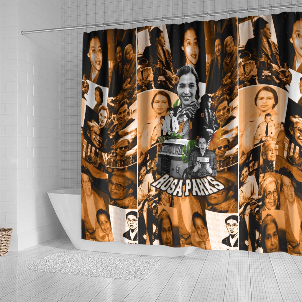 Rosa Parks Shower Curtain Sepia Collage Design Civil Rights Icon I Believe There Is Only One Race Quote - African Pride