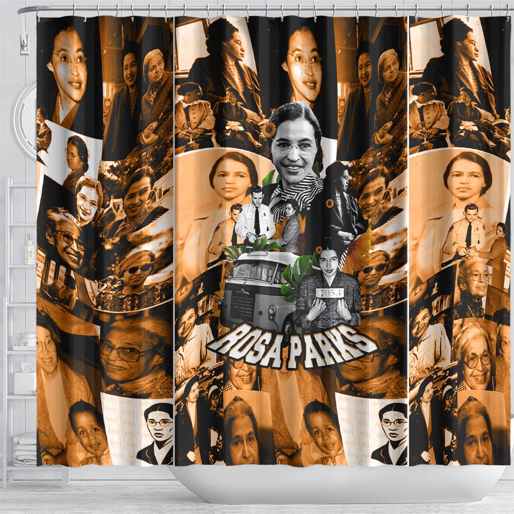 Rosa Parks Shower Curtain Sepia Collage Design Civil Rights Icon I Believe There Is Only One Race Quote - African Pride