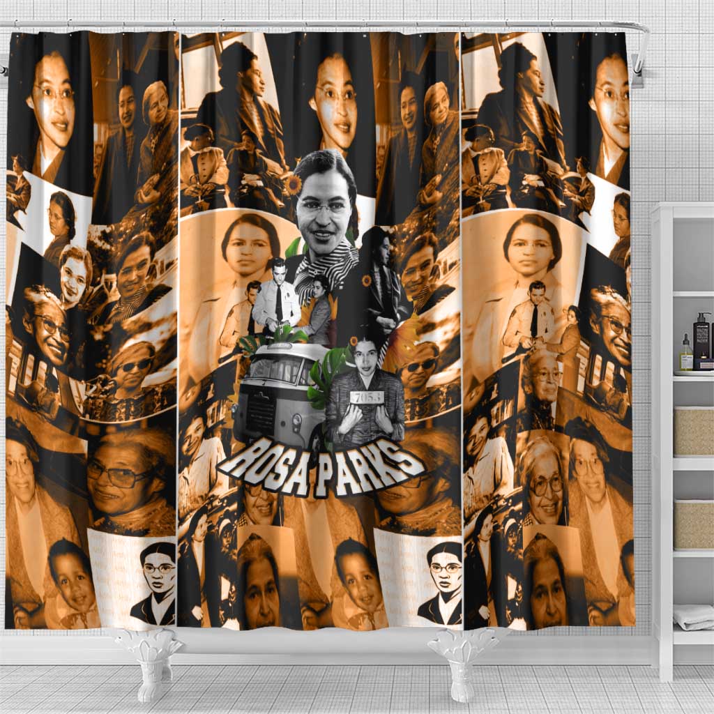 Rosa Parks Shower Curtain Sepia Collage Design Civil Rights Icon I Believe There Is Only One Race Quote - African Pride