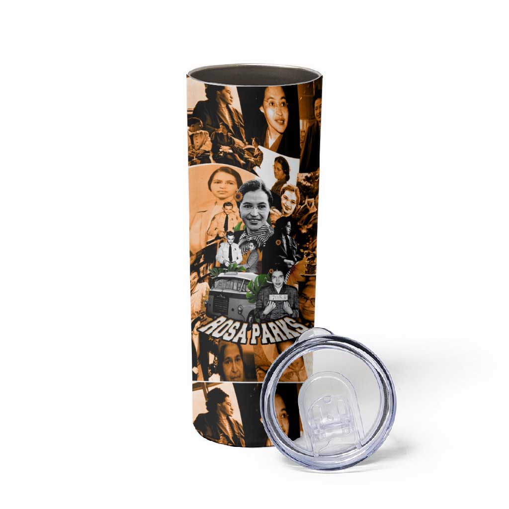 Rosa Parks Skinny Tumbler Sepia Collage Design Civil Rights Icon I Believe There Is Only One Race Quote - African Pride