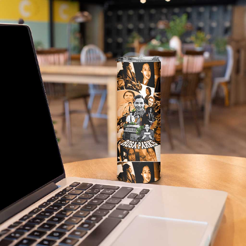 Rosa Parks Skinny Tumbler Sepia Collage Design Civil Rights Icon I Believe There Is Only One Race Quote - African Pride