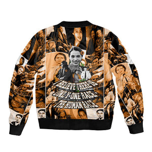 Rosa Parks Sleeve Zip Bomber Jacket Sepia Collage Design Civil Rights Icon I Believe There Is Only One Race Quote - African Pride