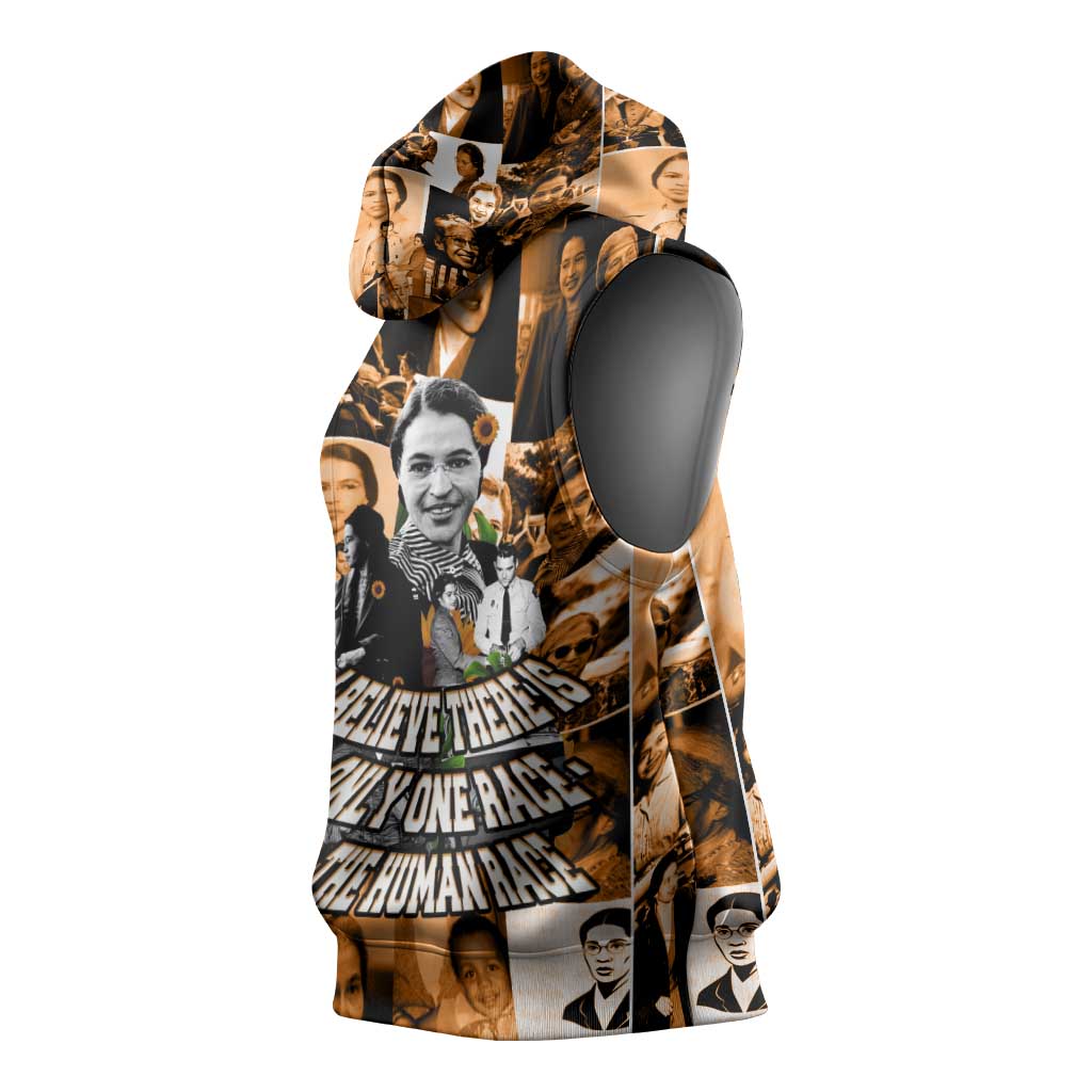 Rosa Parks Sleeveless Hoodie Sepia Collage Design Civil Rights Icon I Believe There Is Only One Race Quote - African Pride