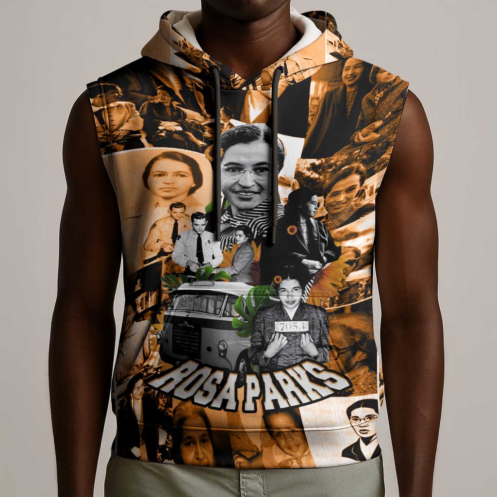 Rosa Parks Sleeveless Hoodie Sepia Collage Design Civil Rights Icon I Believe There Is Only One Race Quote - African Pride