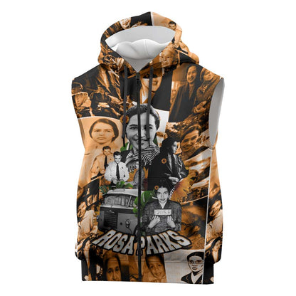 Rosa Parks Sleeveless Zip Hoodie Sepia Collage Design Civil Rights Icon I Believe There Is Only One Race Quote - African Pride