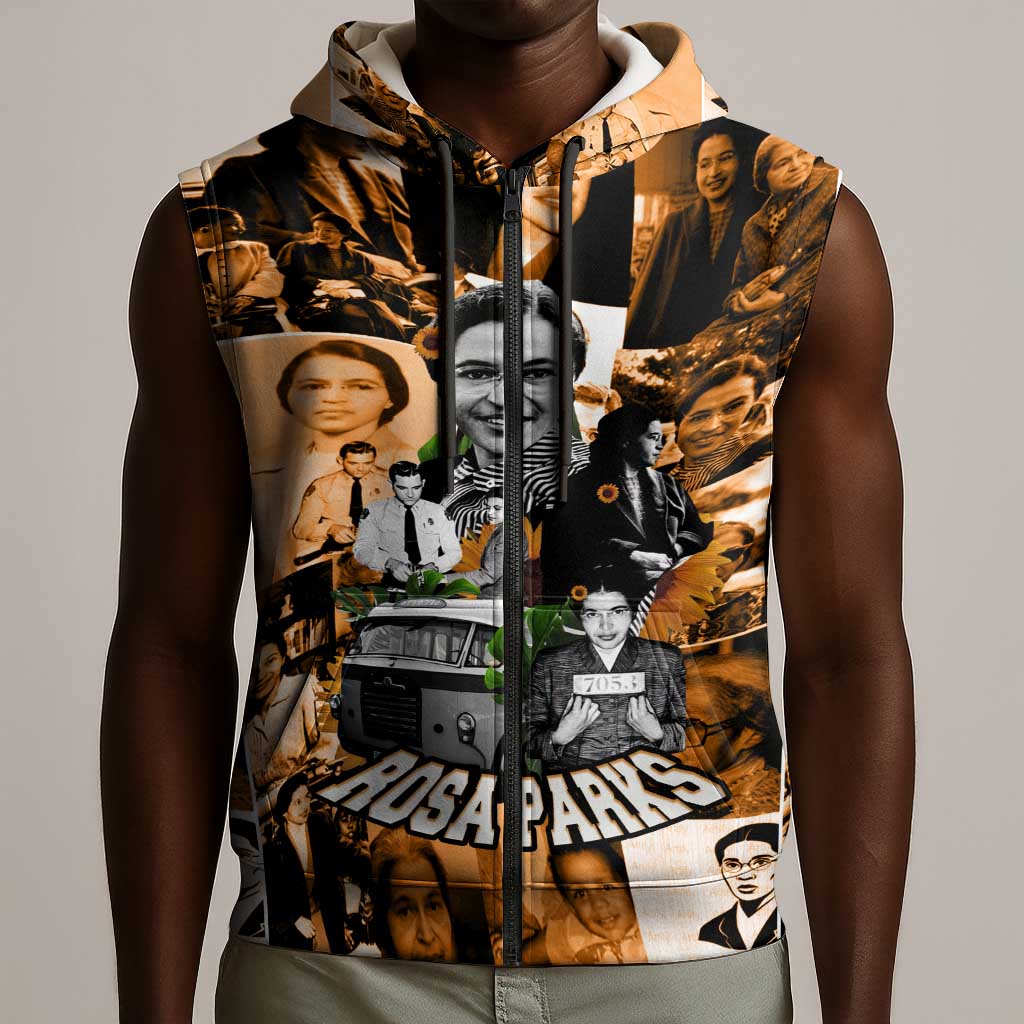 Rosa Parks Sleeveless Zip Hoodie Sepia Collage Design Civil Rights Icon I Believe There Is Only One Race Quote - African Pride