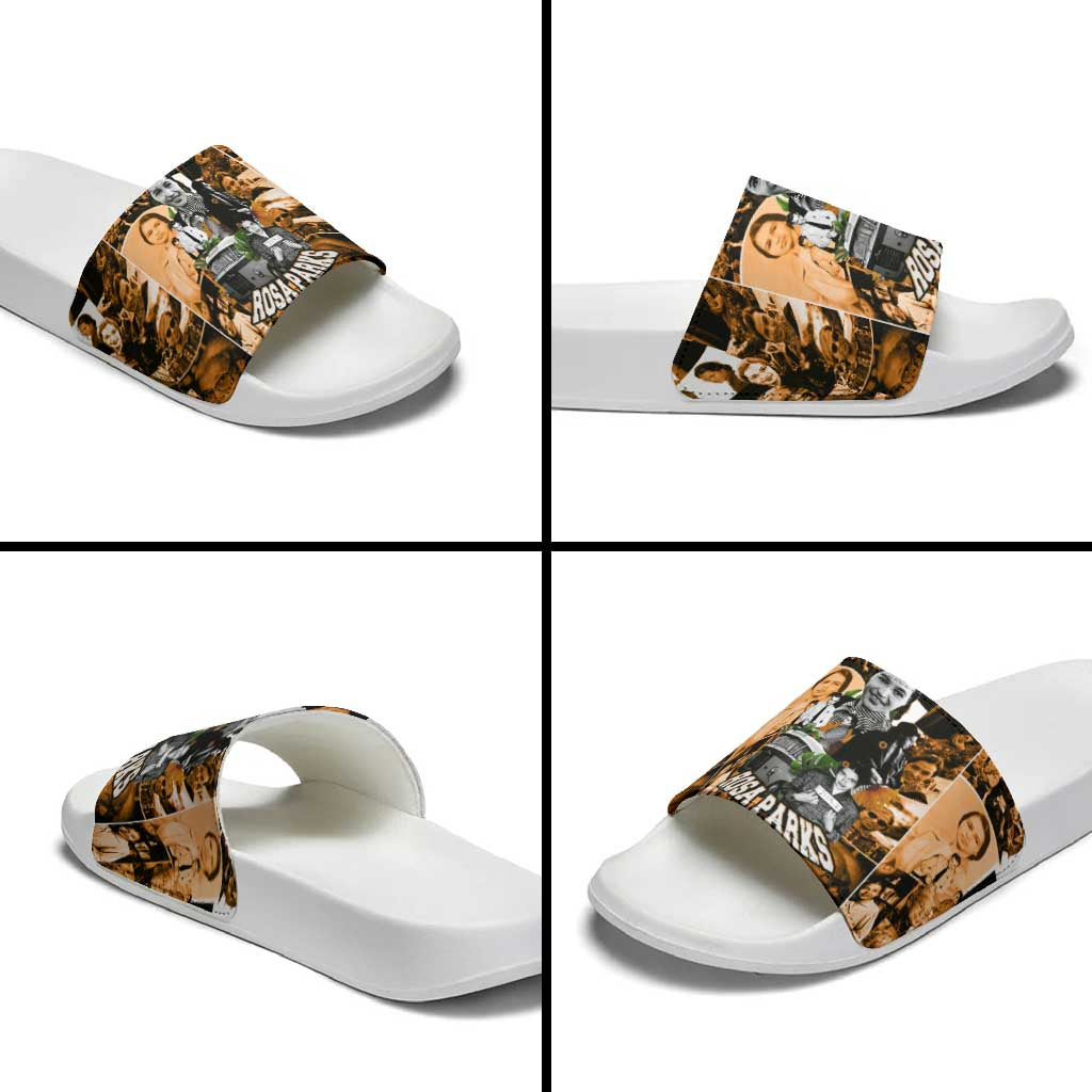 Rosa Parks Slide Sandals Sepia Collage Design Civil Rights Icon I Believe There Is Only One Race Quote - African Pride
