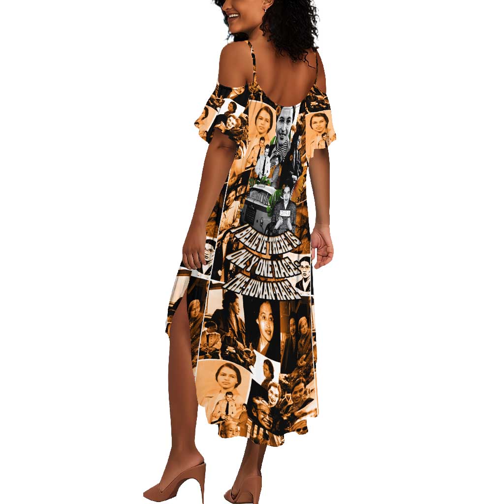 Rosa Parks Summer Maxi Dress Sepia Collage Design Civil Rights Icon I Believe There Is Only One Race Quote TS04