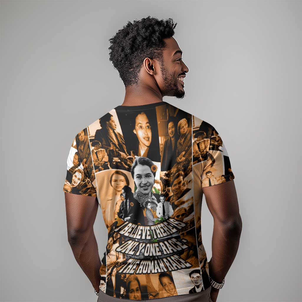 Rosa Parks T shirt Sepia Collage Design Civil Rights Icon I Believe There Is Only One Race Quote TS04