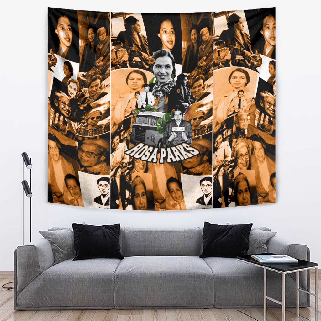 Rosa Parks Tapestry Sepia Collage Design Civil Rights Icon I Believe There Is Only One Race Quote - African Pride