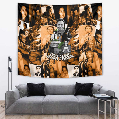 Rosa Parks Tapestry Sepia Collage Design Civil Rights Icon I Believe There Is Only One Race Quote - African Pride