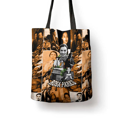 Rosa Parks Tote Bag Sepia Collage Design Civil Rights Icon I Believe There Is Only One Race Quote - African Pride