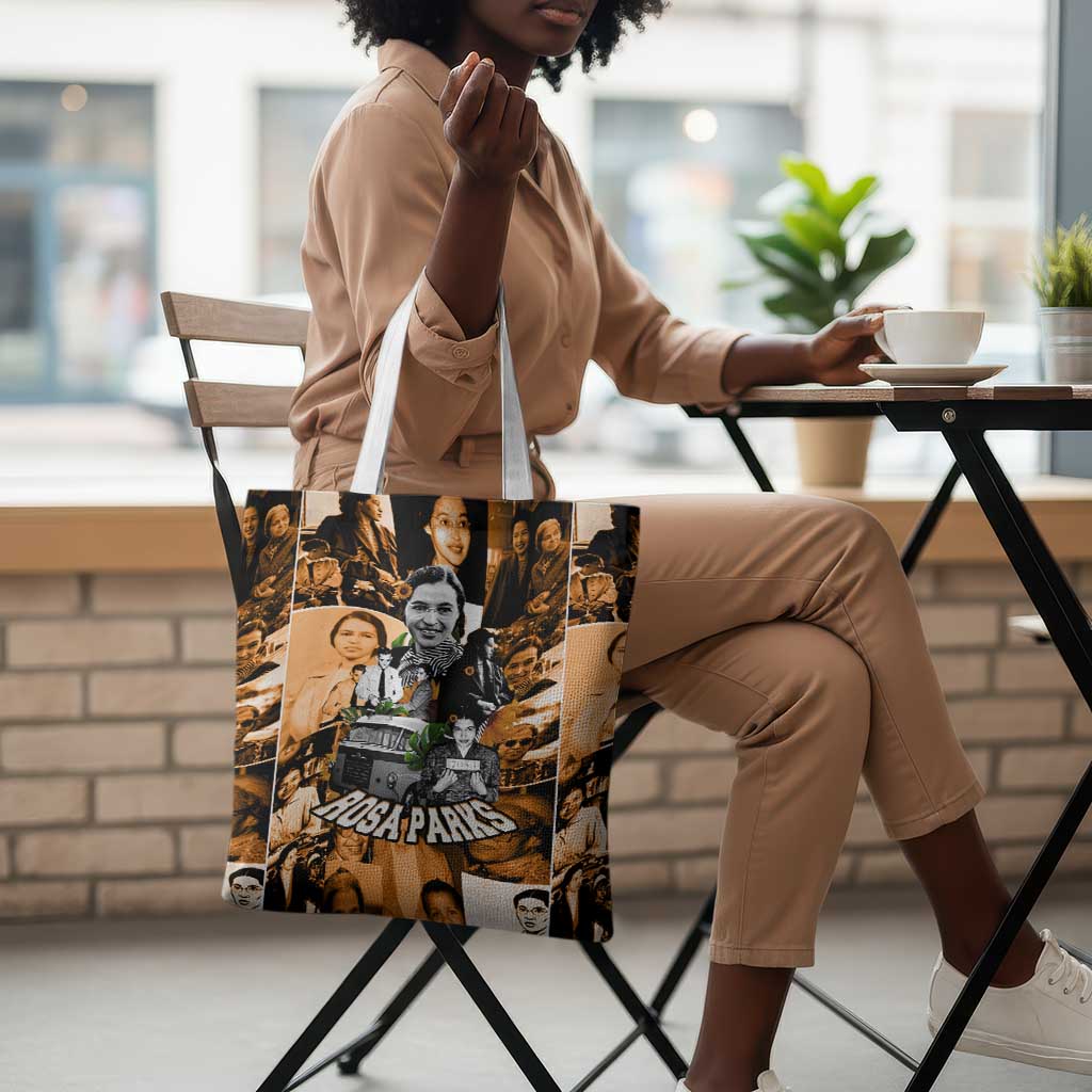 Rosa Parks Tote Bag Sepia Collage Design Civil Rights Icon I Believe There Is Only One Race Quote - African Pride