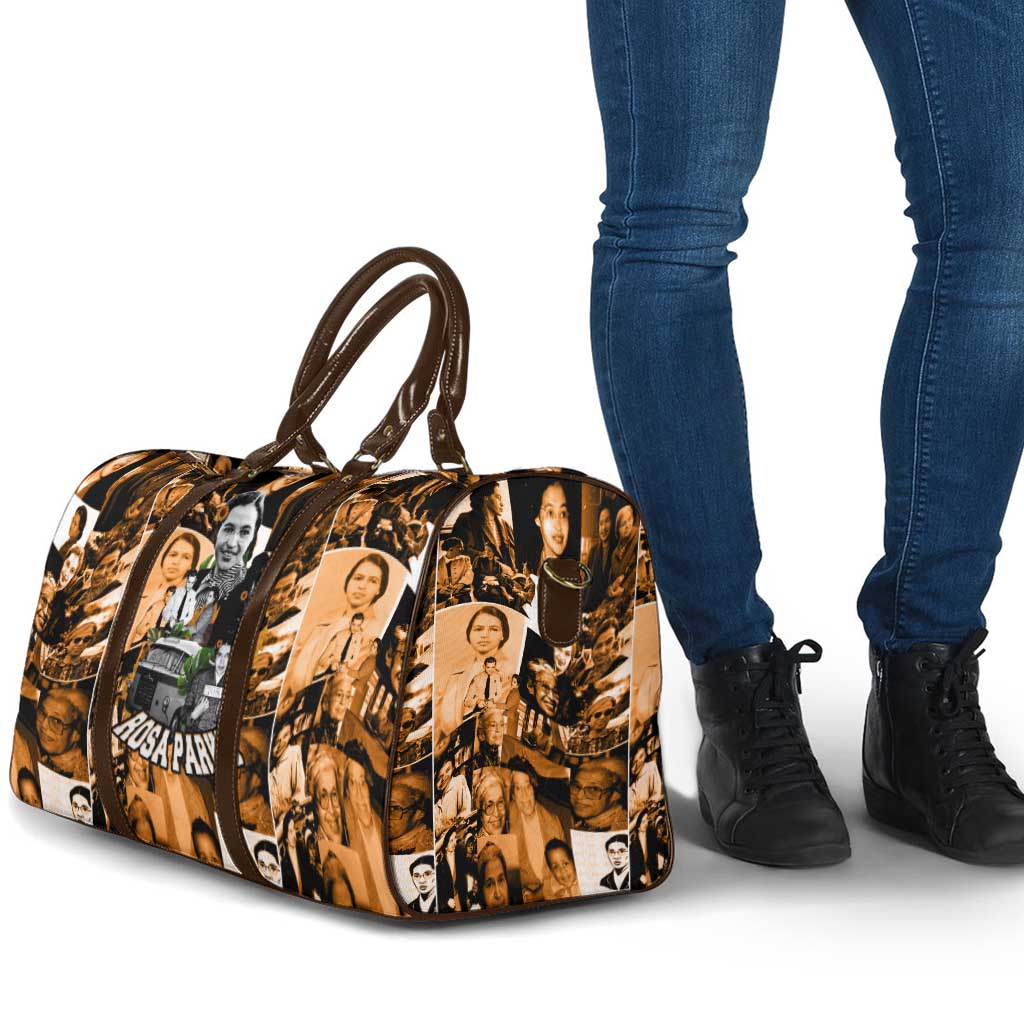 Rosa Parks Travel Bag Sepia Collage Design Civil Rights Icon I Believe There Is Only One Race Quote - African Pride