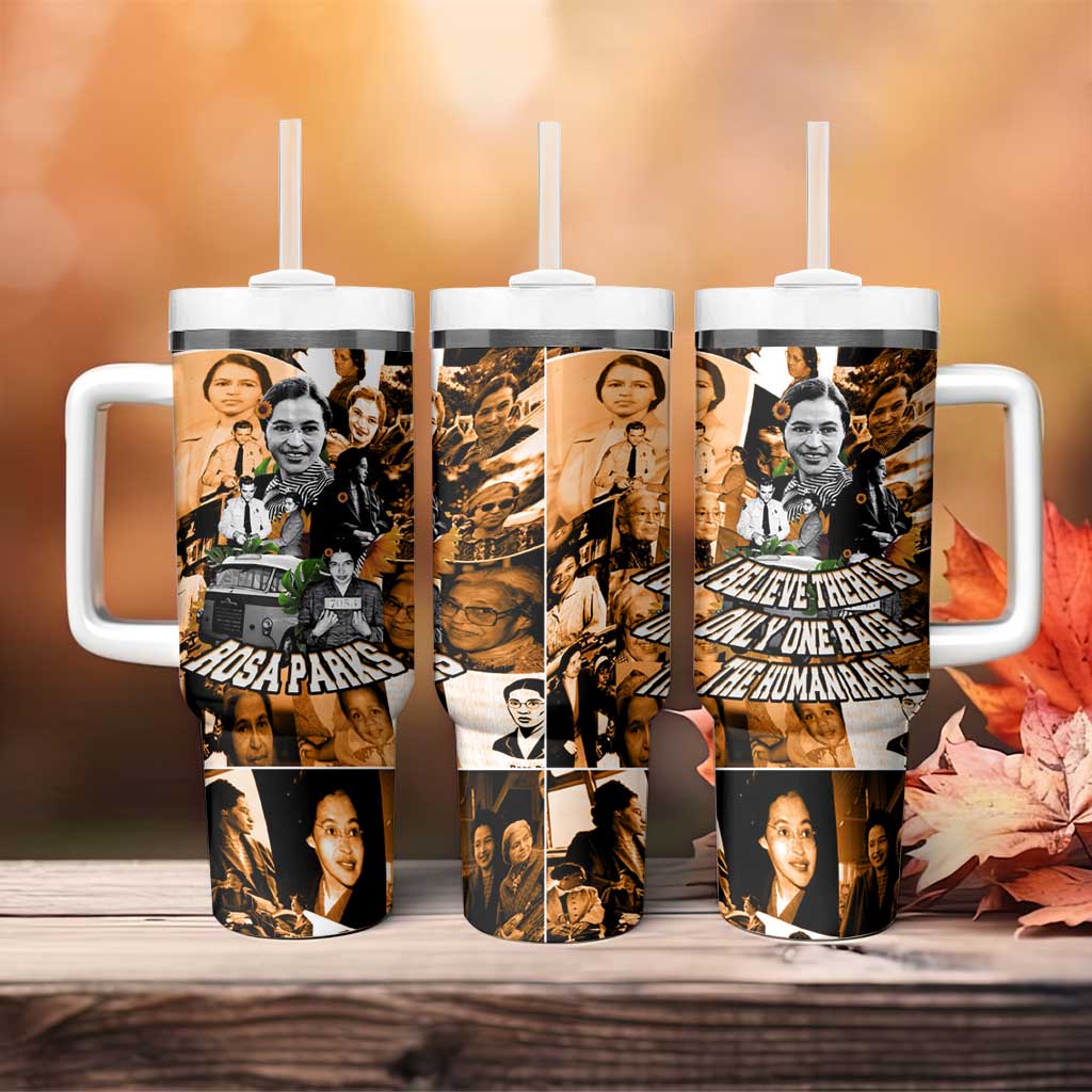 Rosa Parks Tumbler With Handle Sepia Collage Design Civil Rights Icon I Believe There Is Only One Race Quote - African Pride