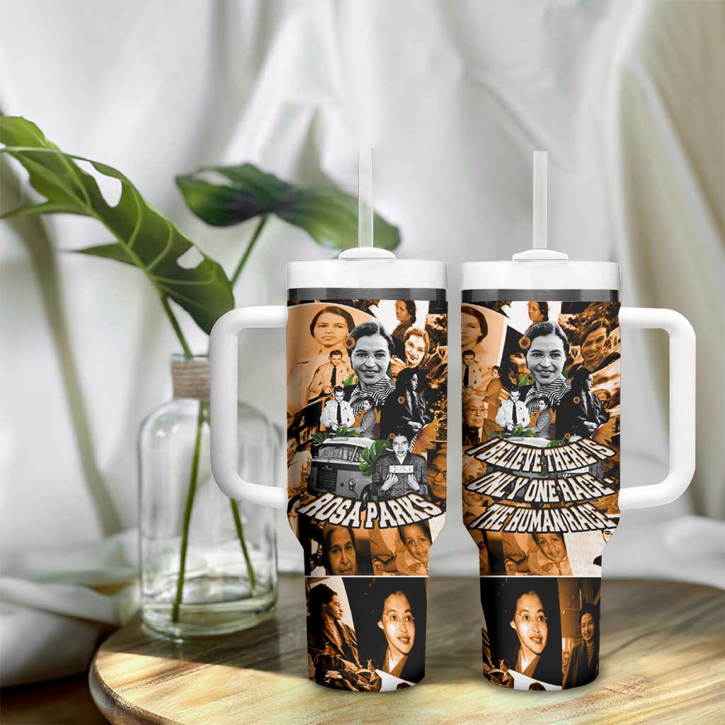 Rosa Parks Tumbler With Handle Sepia Collage Design Civil Rights Icon I Believe There Is Only One Race Quote - African Pride