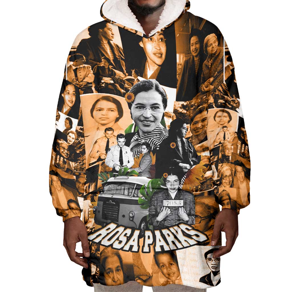 Rosa Parks Wearable Blanket Hoodie Sepia Collage Design Civil Rights Icon I Believe There Is Only One Race Quote - African Pride