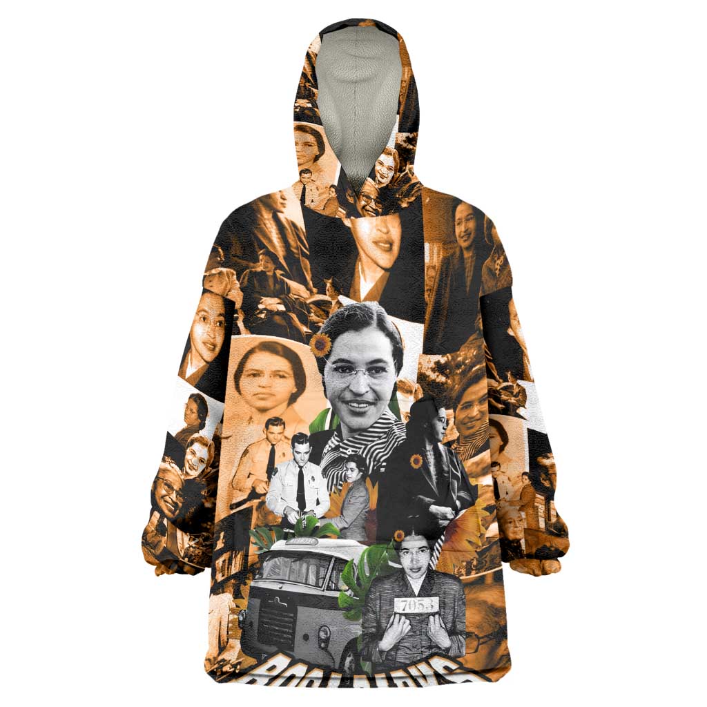 Rosa Parks Wearable Blanket Hoodie Sepia Collage Design Civil Rights Icon I Believe There Is Only One Race Quote - African Pride
