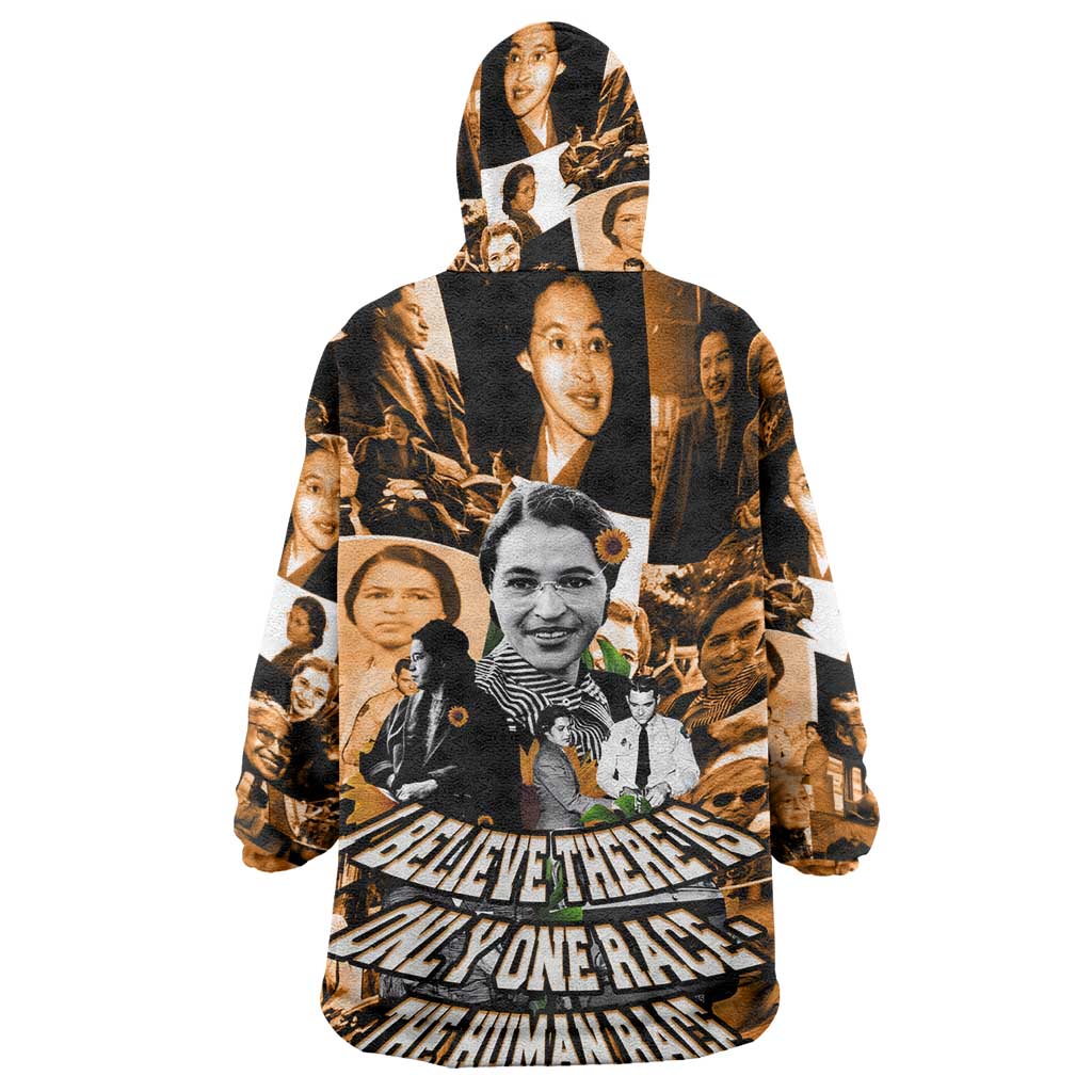 Rosa Parks Wearable Blanket Hoodie Sepia Collage Design Civil Rights Icon I Believe There Is Only One Race Quote - African Pride