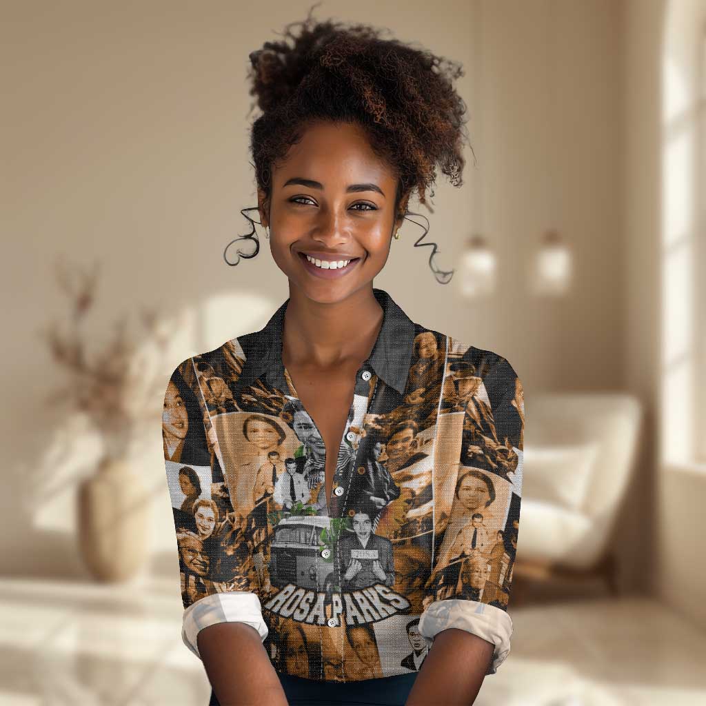 Rosa Parks Women Casual Shirt Sepia Collage Design Civil Rights Icon I Believe There Is Only One Race Quote - African Pride