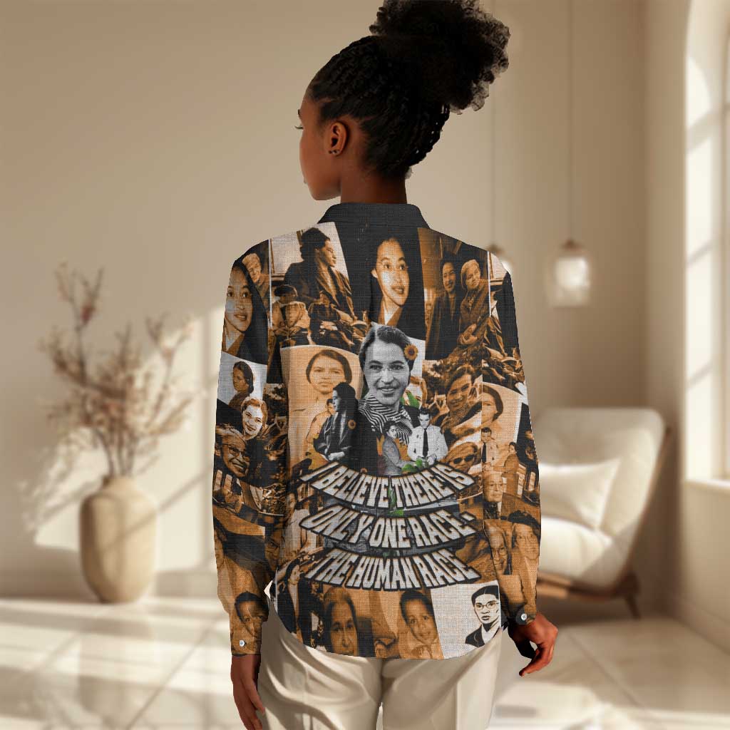Rosa Parks Women Casual Shirt Sepia Collage Design Civil Rights Icon I Believe There Is Only One Race Quote - African Pride