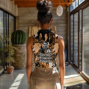 Rosa Parks Women Sleeveless Polo Shirt Sepia Collage Design Civil Rights Icon I Believe There Is Only One Race Quote - African Pride