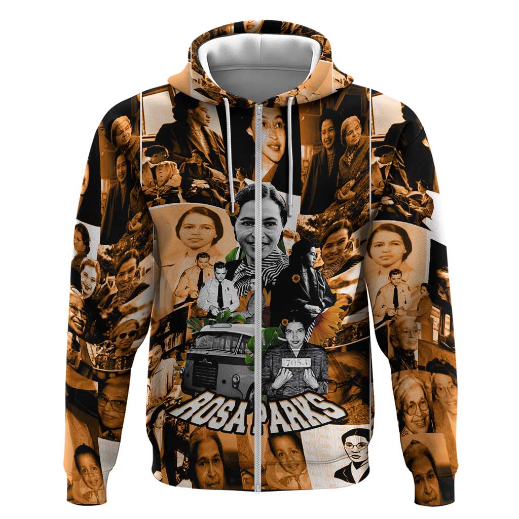 Rosa Parks Zip Hoodie Sepia Collage Design Civil Rights Icon I Believe There Is Only One Race Quote - African Pride