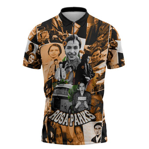 Rosa Parks Zipper Polo Shirt Sepia Collage Design Civil Rights Icon I Believe There Is Only One Race Quote - African Pride