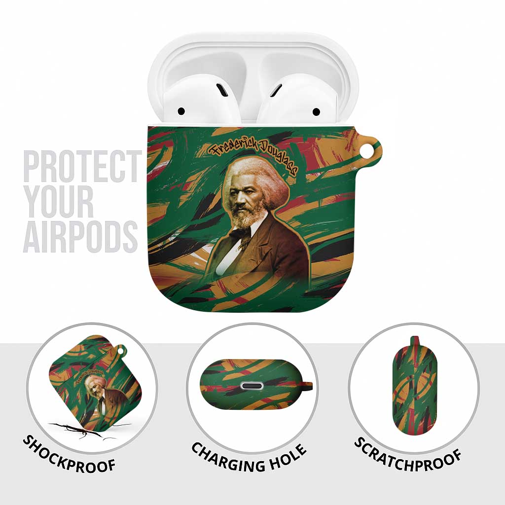 Frederick Douglass AirPods Case Green Abstract Design Civil Rights Leader Quote on Race and Humanity - African Pride