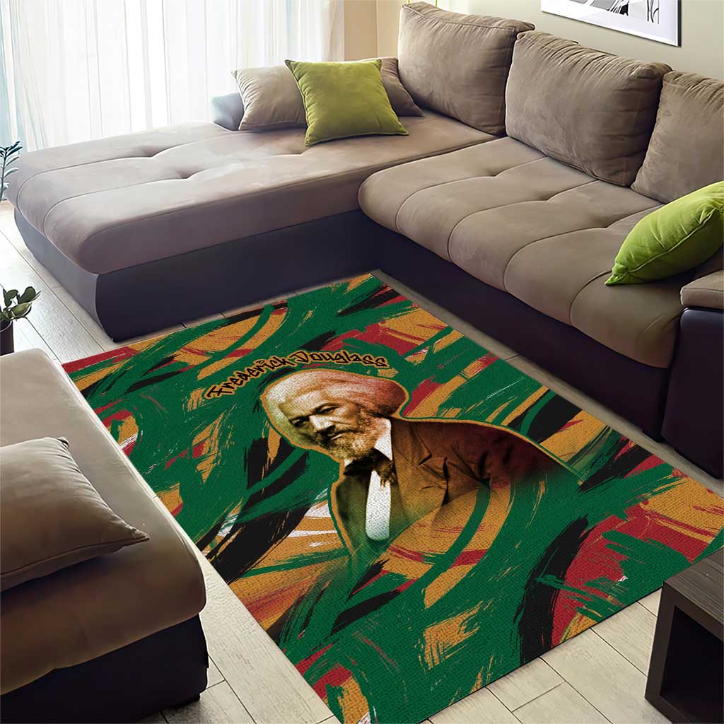 Frederick Douglass Area Rug Green Abstract Design Civil Rights Leader Quote on Race and Humanity - African Pride