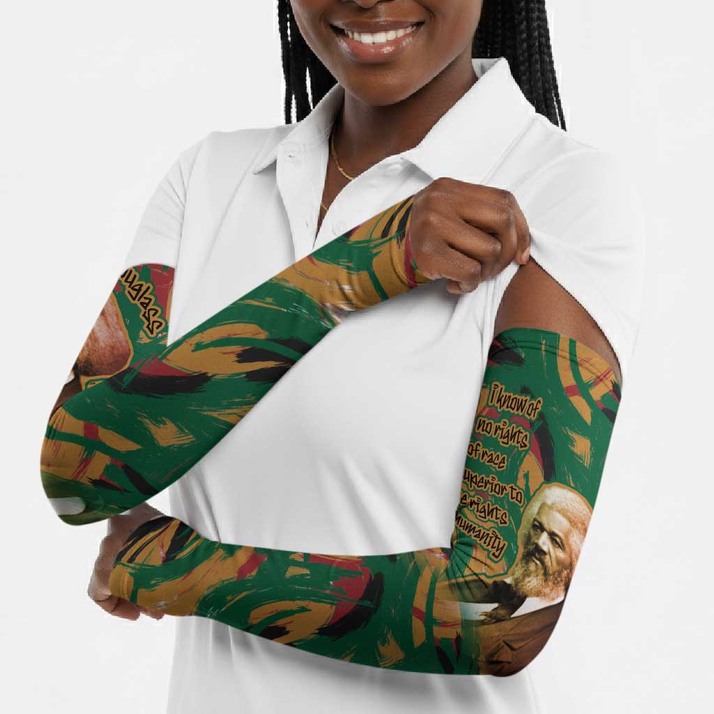 Frederick Douglass Arm Sleeves Green Abstract Design Civil Rights Leader Quote on Race and Humanity - African Pride