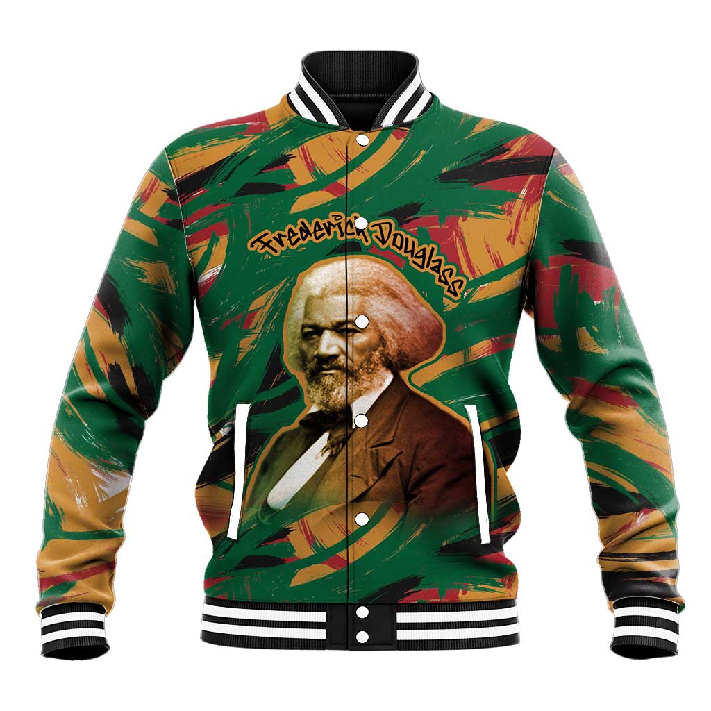 Frederick Douglass Baseball Jacket Green Abstract Design Civil Rights Leader Quote on Race and Humanity - African Pride