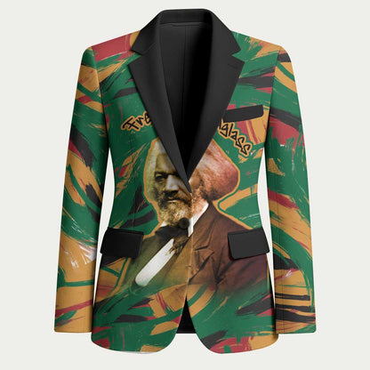 Frederick Douglass Blazer Green Abstract Design Civil Rights Leader Quote on Race and Humanity - African Pride
